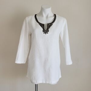 𝅺MICHAEL Kors 100% Linen Beaded Cream Tunic Top